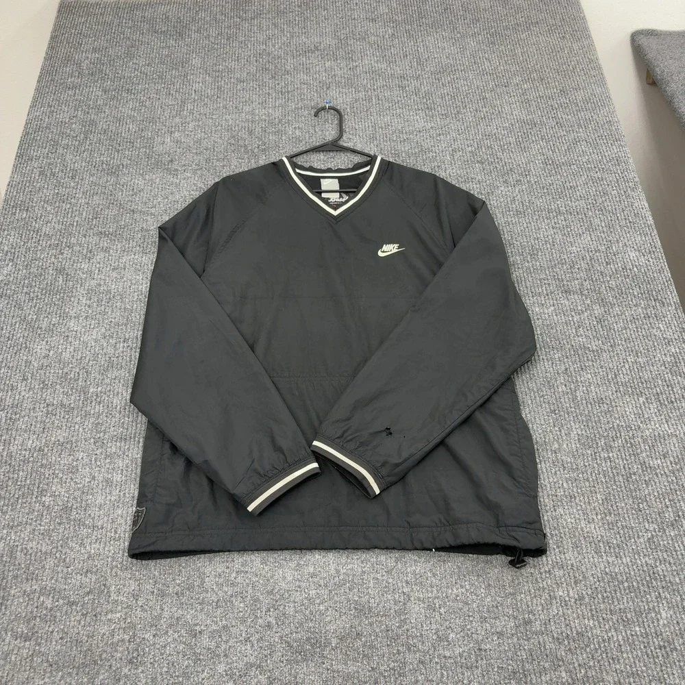 Nike Baseball Windbreaker Mens L Black Polyester V-Neck Pullover Sportswear